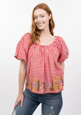 Gingham and Flowers Top in Red