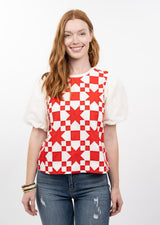 Quilted Pouf Sleeve Top in Red