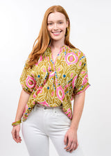 Ikat Popover Top in Ochre