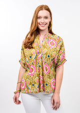 Ikat Popover Top in Ochre view 3