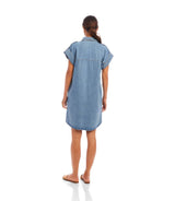 Cap Sleeve Denim Shirtdress: Denim / XL