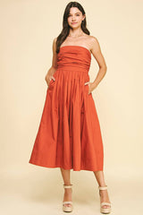 SHIRRING DETAILED SLEEVELESS MIDI DRESS - 6608D: COBALT BLUE / M