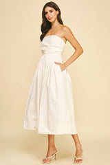 SHIRRING DETAILED SLEEVELESS MIDI DRESS - 6608D: COBALT BLUE / L