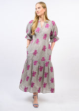 Floral Ditsy Embroidered Maxi Dress in Grey