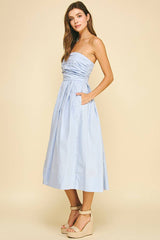 SHIRRING DETAILED SLEEVELESS MIDI DRESS - 6608D: COBALT BLUE / M