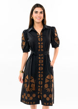 Placket Embroidered Dress in Black by Uncle Frank, view 1