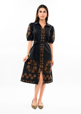 Placket Embroidered Dress in Black by Uncle Frank, view 2
