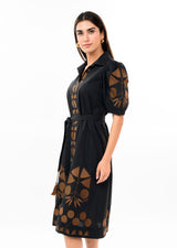 Placket Embroidered Dress in Black by Uncle Frank, view 3