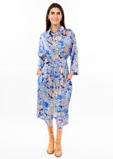 Satin Floral Shirt Dress in Blue by Uncle Frank, view 2