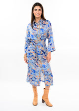 Satin Floral Shirt Dress in Blue by Uncle Frank, view 3