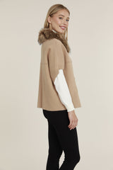 Faux Fur Collar Short Sleeve Cardigan in Camel by Dolce Cabo, view 3