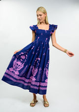 Smocked Border Dress in Navy by Uncle Frank — view 2