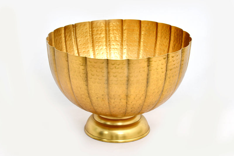 India Handicrafts Inc - 14’’ Gold Hammered Grooved Pedestal