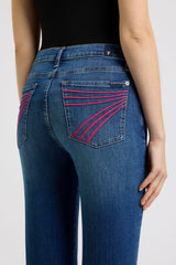 7 For All Mankind Dojo Flare Jean in Moonwater, back pocket detail view
