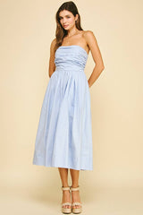 SHIRRING DETAILED SLEEVELESS MIDI DRESS - 6608D: COBALT BLUE / S