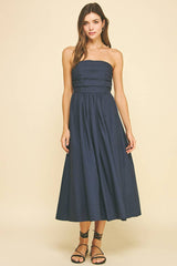 SHIRRING DETAILED SLEEVELESS MIDI DRESS - 6608D: COBALT BLUE / M