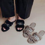 Solei Sea Hanni Black Belted Fur Clog