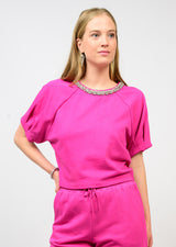 Sparkle Neck Top in Fuchsia