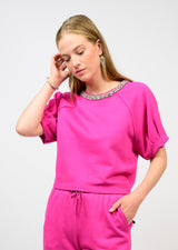 Sparkle Neck Top in Fuchsia