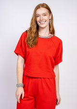 Sparkle Neck Top in Red