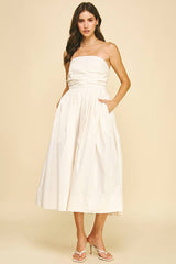 SHIRRING DETAILED SLEEVELESS MIDI DRESS - 6608D: COBALT BLUE / L
