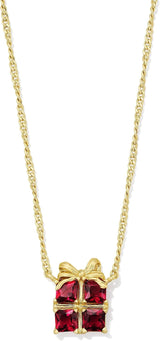 Present Gold Short Pendant Necklace in Red Crystal