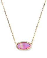 Elisa Pave Frame Gold Short Pendant Necklace in Pink Opalescent Resin
