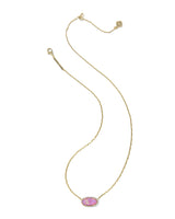 Elisa Pave Frame Gold Short Pendant Necklace in Pink Opalescent Resin view 2
