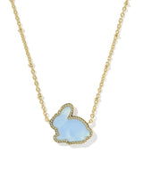 Bunny Gold Short Pendant Necklace in Matte Light Blue Dichroic Glass