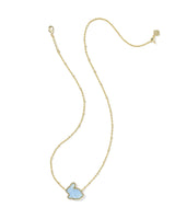Bunny Gold Short Pendant Necklace in Matte Light Blue Dichroic Glass view 2