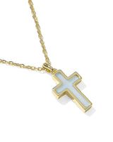 Cross Gold Pendant Necklace in Matte Light Blue Dichroic Glass view 4