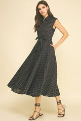 FLORAL BUTTON DOWN MIDI DRESS - 5959DB: BLACK MULTI / M
