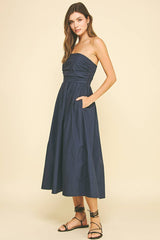 SHIRRING DETAILED SLEEVELESS MIDI DRESS - 6608D: COBALT BLUE / S