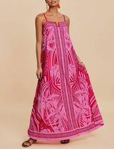 Bohemian Maxi Dress with Abstract Print: PINK / M