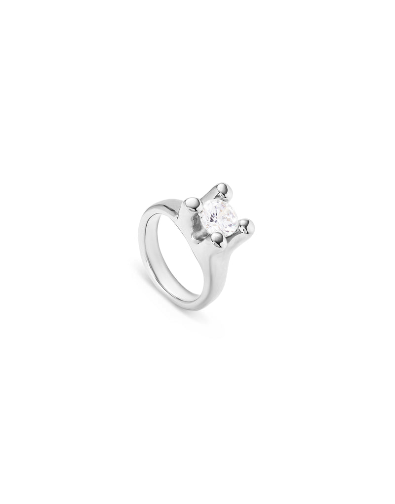 Uno De 50 - Sterling Silver-plated Ring with White Cubic