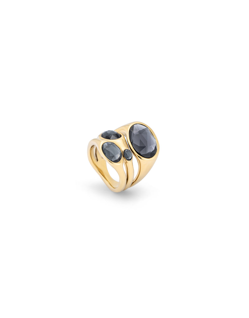 Uno De 50 - 18k Gold-plated Ring with Gray Crystals