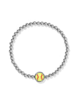 Softball Silver Stretch Bracelet in Chartreuse view 2