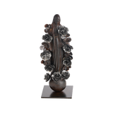 Virgen Con Flores On Ballin Base & Zinc Finish Flowers by Jan Barboglio