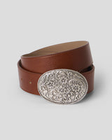 B-Low The Belt Carter Colt Leather Belt in Cognac Silver, coiled