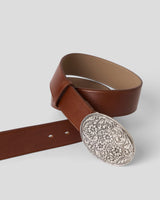 B-Low The Belt Carter Colt Leather Belt in Cognac Silver, buckle detail