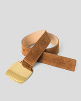 B-Low The Belt Leighton Suede Belt in Bronze Brass, folded
