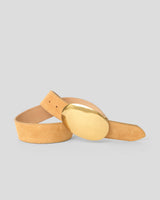 B-Low The Belt Myra Suede Belt in Lt. Camel Brass, coiled