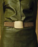 B-Low The Belt Leighton Croco Suede Belt in Dk. Moss Brass, worn