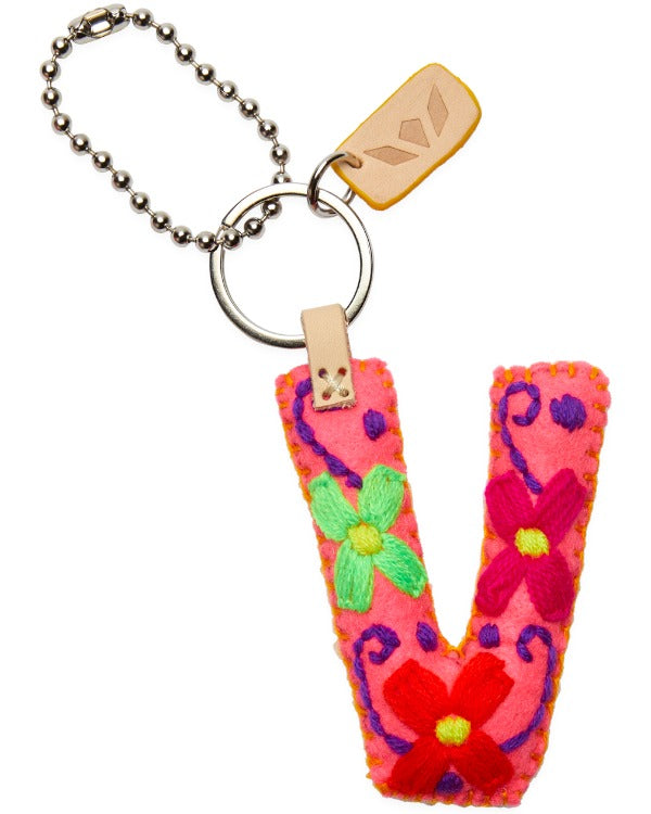 Consuela - Charm - Pink Felt Alphabet Charm ?V’