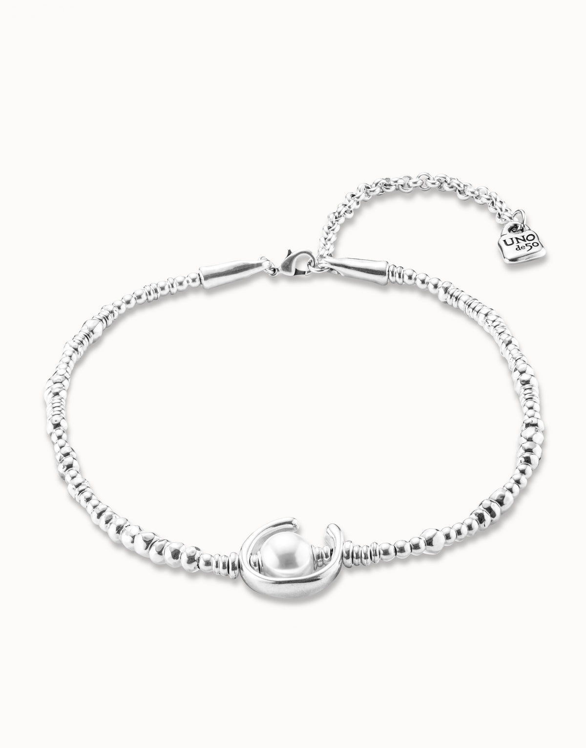 Uno De 50 - Sterling Silver-Plated Leather Necklace with Pearl 