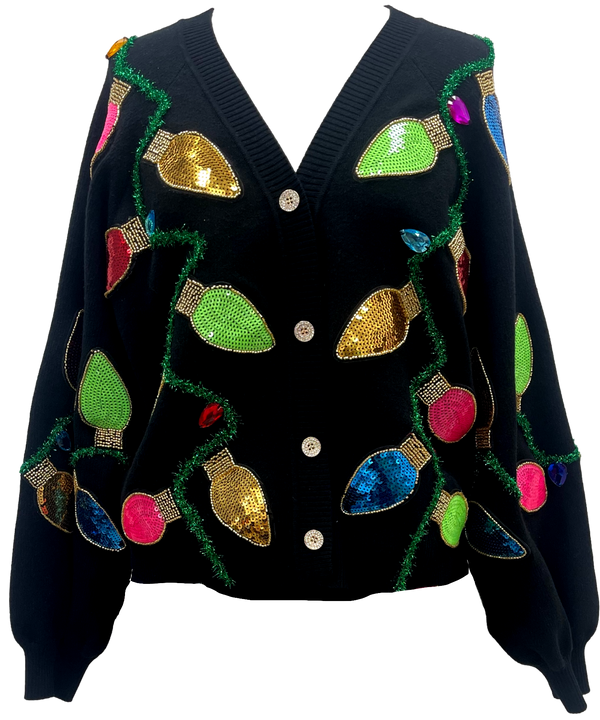 Queen of Sparkles - Cardigan - Black Multi Christmas Light