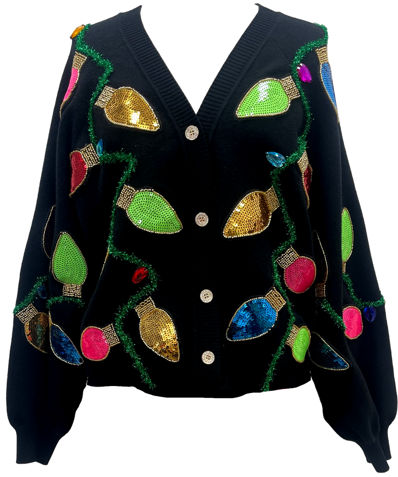 Queen of Sparkles - Cardigan - Black Multi Christmas Light