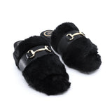 Solei Sea Hanni Black Belted Fur Clog