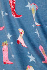 P.J. Salvage Howdy Holidays Cowboy Boots & Star Print Pajama Shorts in Steel Blue (print swatch)