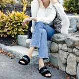 Solei Sea Hanni Black Belted Fur Clog